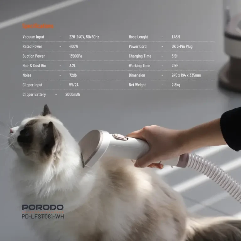 مشخصات کیت آرایش و تمیزکننده حیوانات خانگی پورودو لایفاستایل Porodo Lifestyle Pet Grooming Kit Trimmer & Vacuum برای تمیز کردن پت