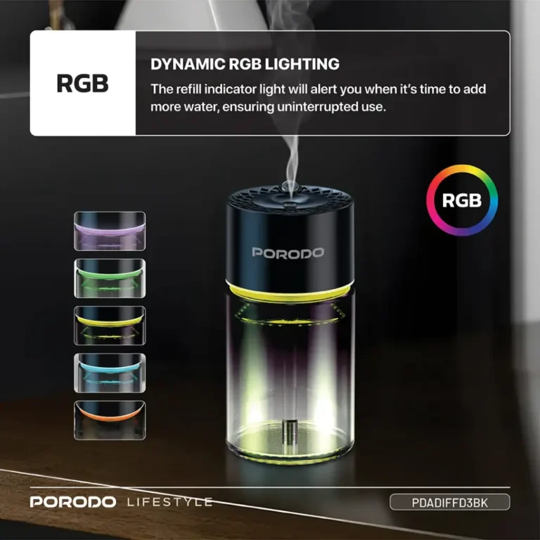 نورپردازی RGB پخشکننده عطر هوشمند والنسیا پورودو لایفاستایل Porodo Lifestyle Valencia Smart Aroma Diffuser