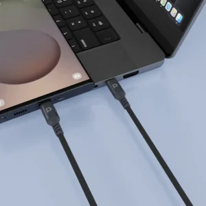 کابل تایپ سی به تایپ سی پاورولوژی Powerology Power Sync Weave USB-C to USB-C 2m PD 100W fv برای اتصال به لپ تاپ