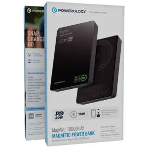 جعبه بسته بندی پاور بانک پاورولوژی Powerology MagVolt 10000mAh Magnetic Power Bank